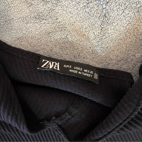 Zara Black Ribbed Bodycon One Shoulder Summer Mini Casual Dress Size Small - Picture 5 of 6